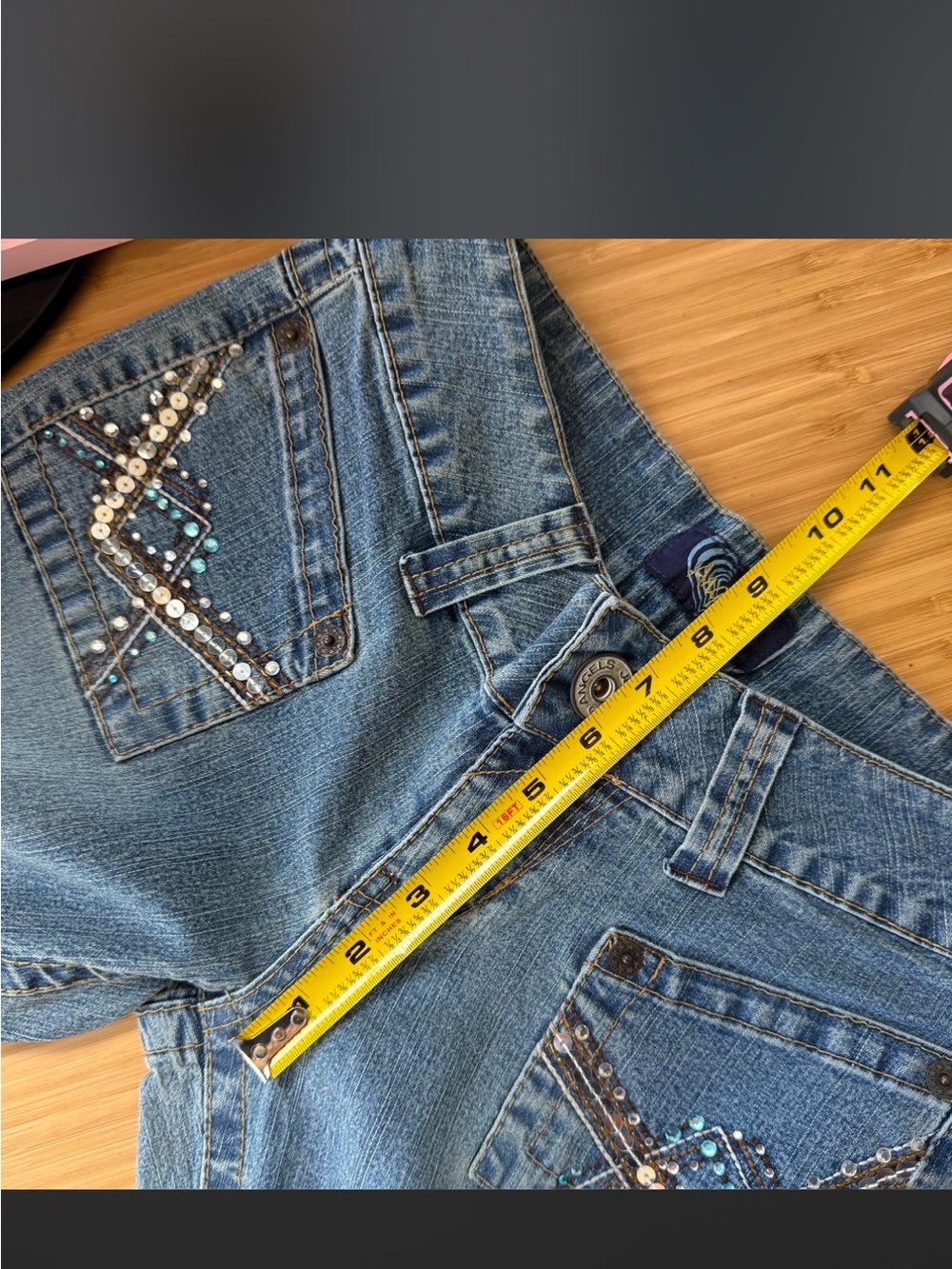 NWT Vintage Angels Light Blue Studded Flare Jeans - Picture 6 of 7